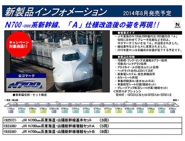 トミックス92539 N700系2000番台東海道・山陽新幹線増結セットB