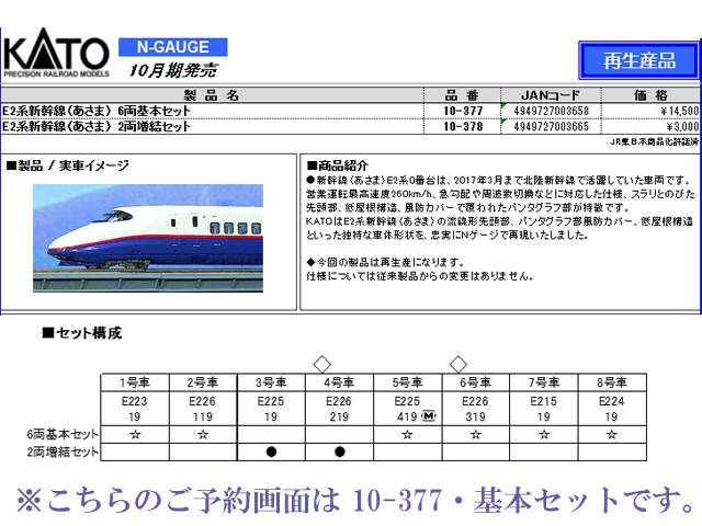 KATO 10-377 E2系新幹線あさま6両基本セット鉄道模型Nゲージ
