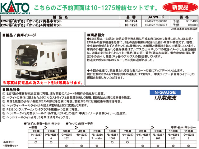 KATO 10-1275 E257系「あずさ・かいじ」 4両増結セット 鉄道模型 Nゲージ | TamTam Online Shop