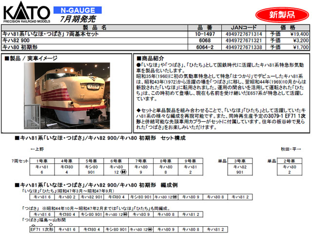 KATO 10-1497 キハ81系 「いなほ・つばさ」 7両基本セット 鉄道模型 N